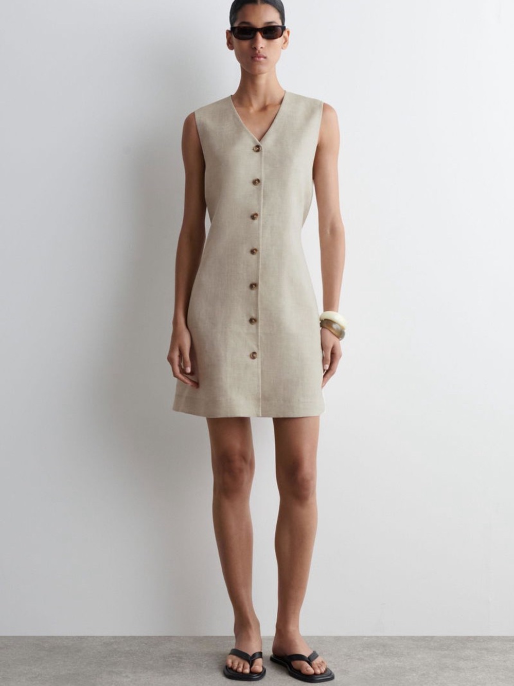 COS Sleeveless Button-Front Linen Mini Dress